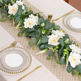 ASTNIC 2 Pack 6.2FT Artificial Eucalyptus Flower Garland with Fake Flowers, Eucalyptus Leaves Artificial Garland Greenery Flowers Vines for Wedding Arch Home Table Spring Decor