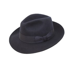 DH Hand Made Gents Fedora Felt Trilby Hat with Wider Brim 100% Wool New Navy