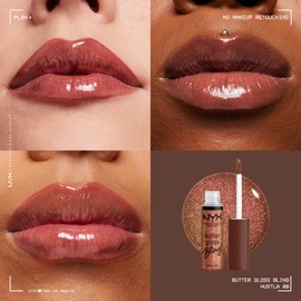 NYX PROFESSIONAL MAKEUP, Butter Gloss Bling Lip Gloss, Non- Sticky Lip Gloss, High Shine, Universally Flattering, 8 mL - Hu$tla (Shimmery Brown)