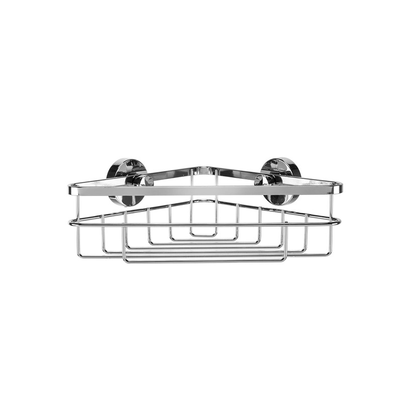 Croydex Brockham Flexi Fix Corner Basket Shower Caddy, Chrome, 12.5x26x14
