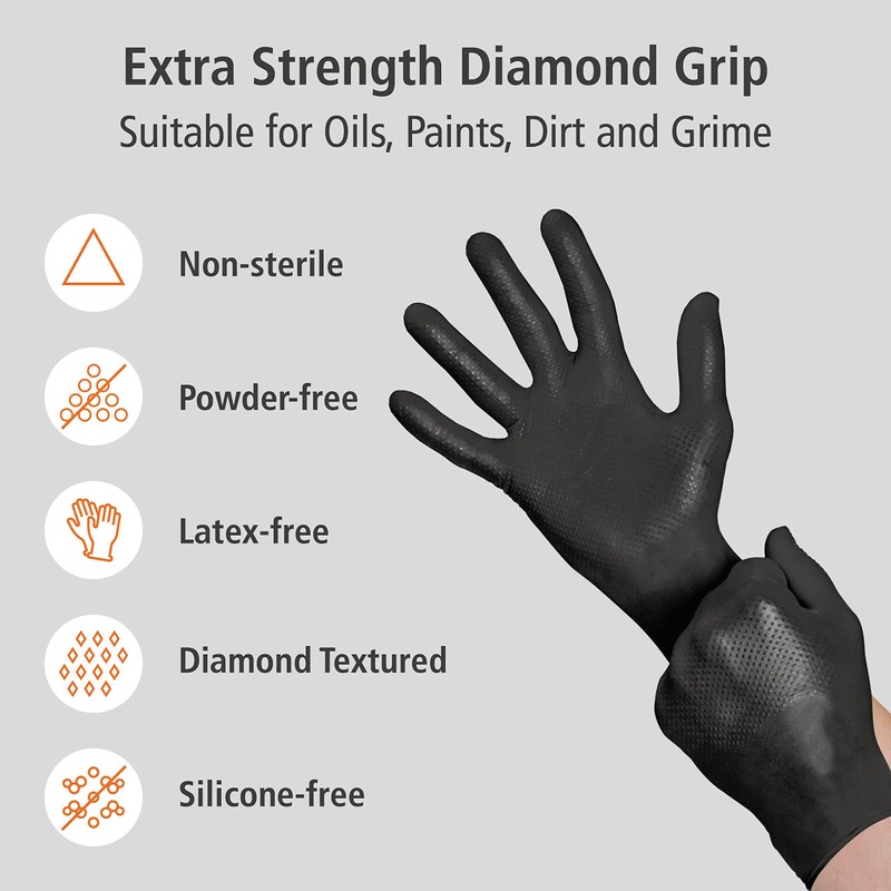 Nitrile Industrial Gloves - Diamond Texture for Improved Grip, Non-Sterile