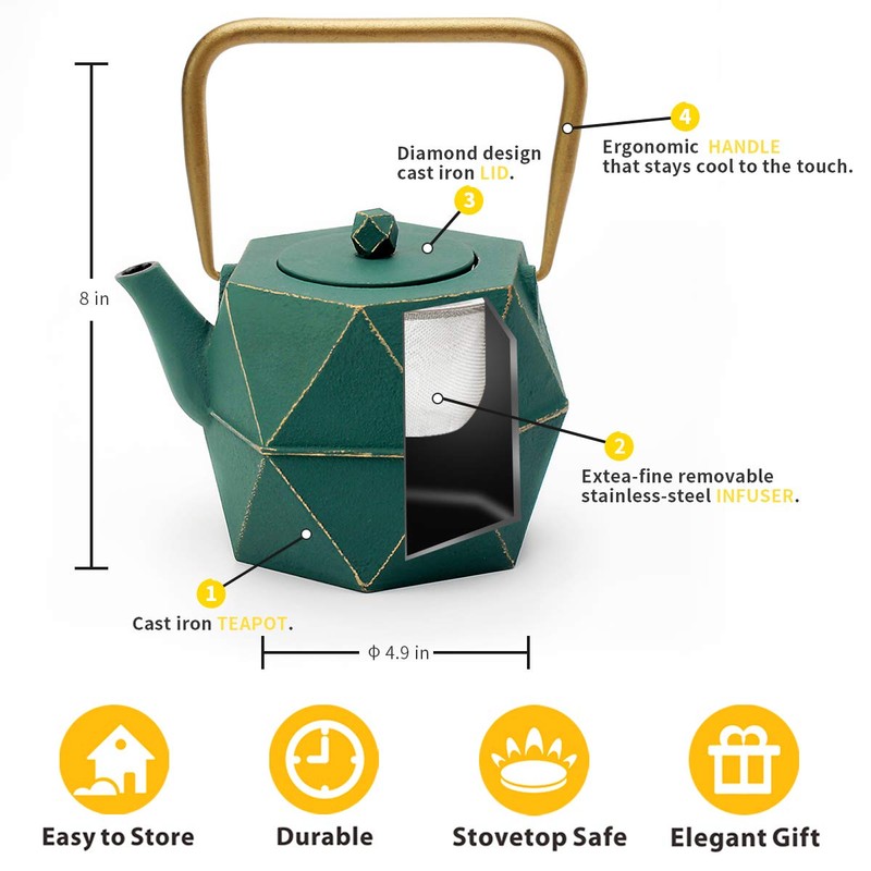 Tea Kettle, TOPTIER Japanese Cast Iron Teapot with Stainless Steel