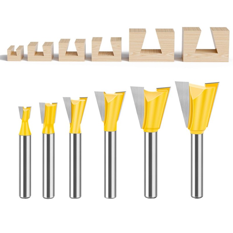 6 Pieces Dovetail Router Bits 1/4" Shank Woodworking Router Bit