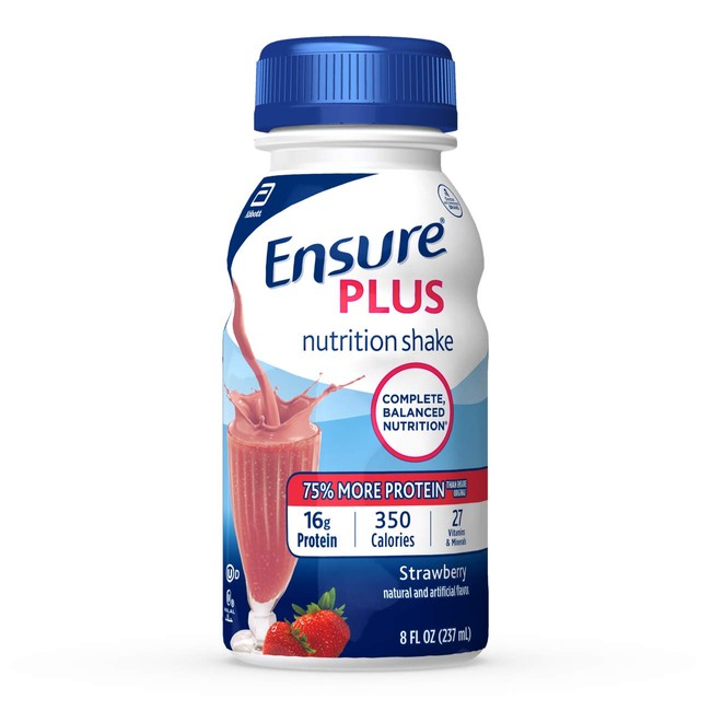 Ensure Plus Nutrition Shake with 13 grams of protein, Meal Replacement Shakes, Strawberry, 8, 6 count Strawberry & Cream, 48 Fl Oz