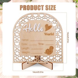 Baby Announcement Sign, 5.5 Inch Wooden Birth Announcement Board Hello World Welcome Newborn Sign Arch Shape Baby Name Sign for Girl Boy Photo Prop Baby Shower Nursery Hospital