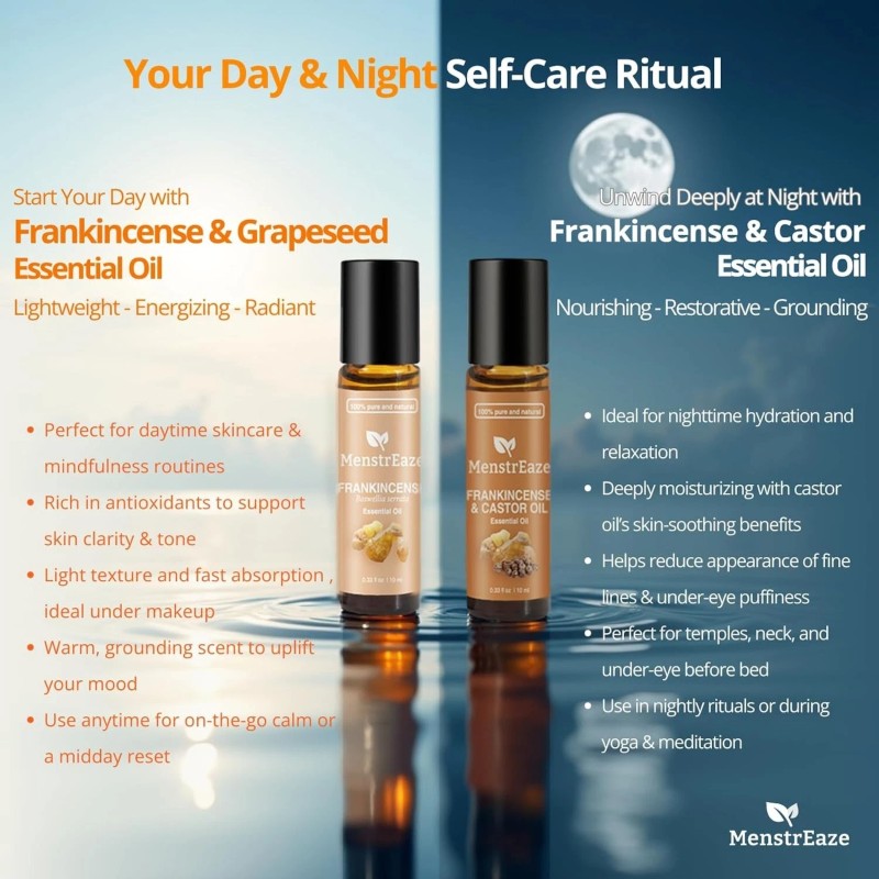 MenstrEaze Frankincense and Castor Essential Oil Roll On, 100% Pure