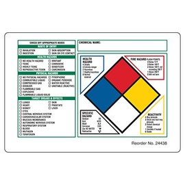 Brady Hazardous Communication and Right-to-Know Labels, Coated, Paper, 4" x 5.87", Black/Blue/Red/Yellow On White (Pack of 100)