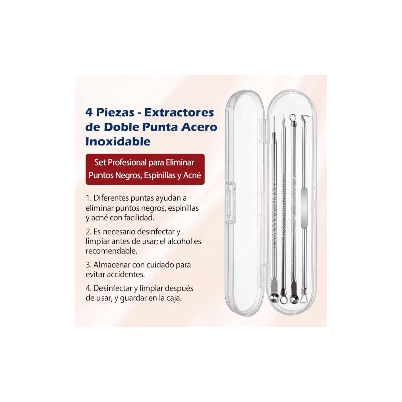 Extractor de Puntos Negros y Espinillas Acero Inoxidable con Estuche,