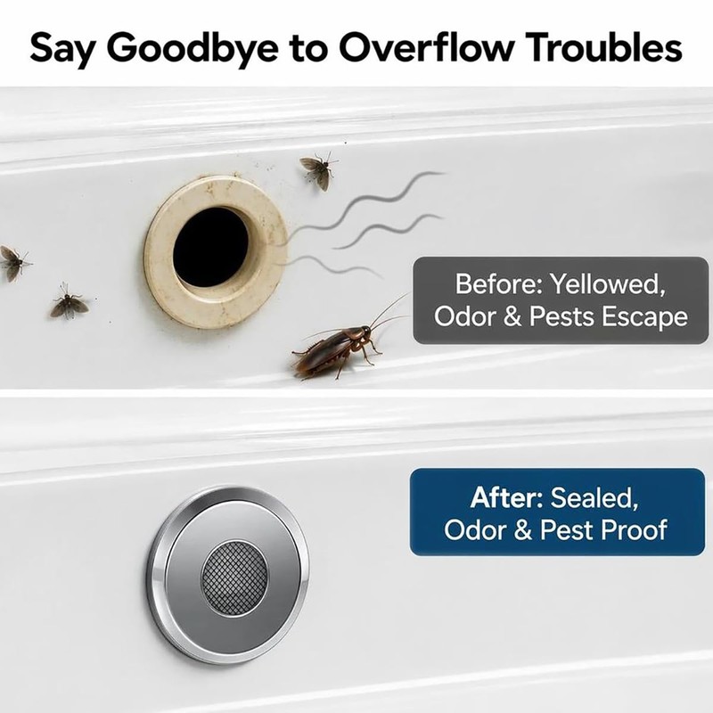 KASHUNUO Bathroom Sink Overflow Cover: Stainless Odor Proof Block Cockroach