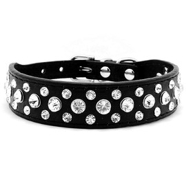 haoyueer Bling Rhinestone PU Leather Crystal Diamond Pet Dog Cat Puppy Collar Black S M L XL(Black,XL)