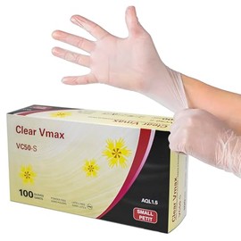 Disposable Vinyl Gloves, Small, 5 MIL, Clear Vinyl, Food, Cleaning, Kitchen, Daycare Latex Free, Cleanshield Vmax VC50-S (100 Gloves)