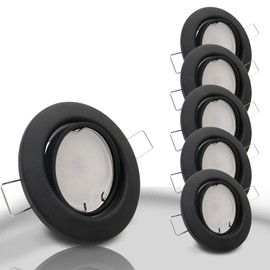 trendlights24 Decora LED Recessed Spotlight 230 V Black Matt Round Set of 5 Spotlights 6 W 500 lm GU10 Cool White Ceiling Recessed Light 68 mm Swivelling