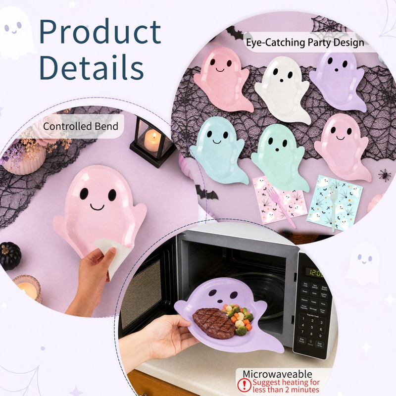 Halloween Plates and Napkins, Pastel Ghost Party Tableware Set, Serves