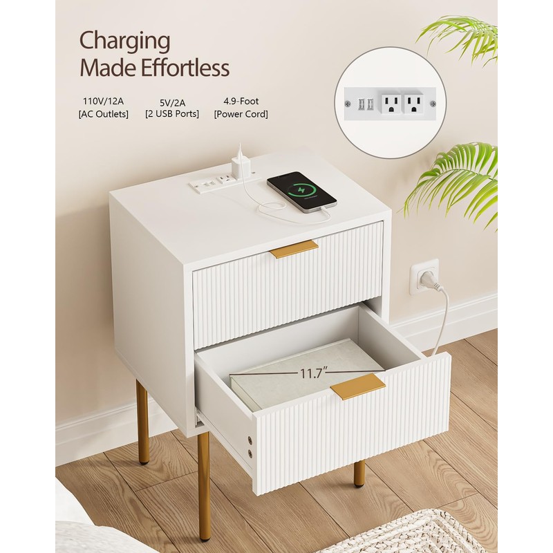 AEPOALUA Nightstand,Small Bedside Table with Gold Frame,Morden Night Stand with