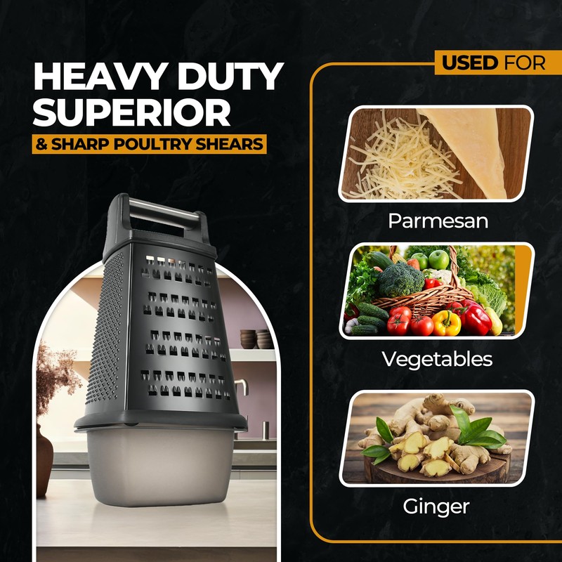 SWYSH Cheese Grater with Container Gourmet 4-Sided Stainless Steel Box