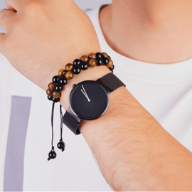 PAKUNDAS Handmade Double Protection Bracelet - Men & Women's Crystal Bracelet with Tiger Eye, Hematite - 8mm Natural Stone Beads Bring Good Luck, Prosperity, Happiness