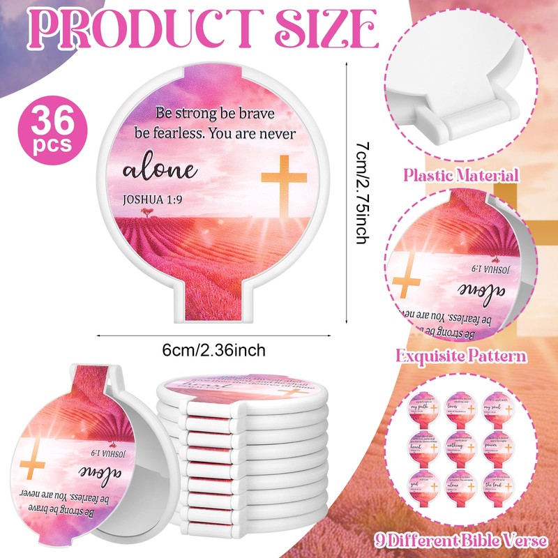 36 Sets Mini Christian Compact Mirrors for Women Inspirational Bible
