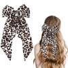 TELAIN Large Hair Bow Clip in Satin with Leopard Print,
