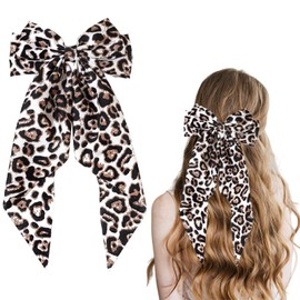 TELAIN Large Hair Bow Clip in Satin with Leopard Print, Secure Grip and Fashionable Design, Ideal for Various Hairstyles and Occasions