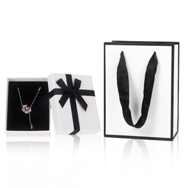 Nwvuop Jewellery Gift Box with Gift Bag, 9× 7× 3cm Small Gift Box with Bow for Earring Necklace(White and Black)