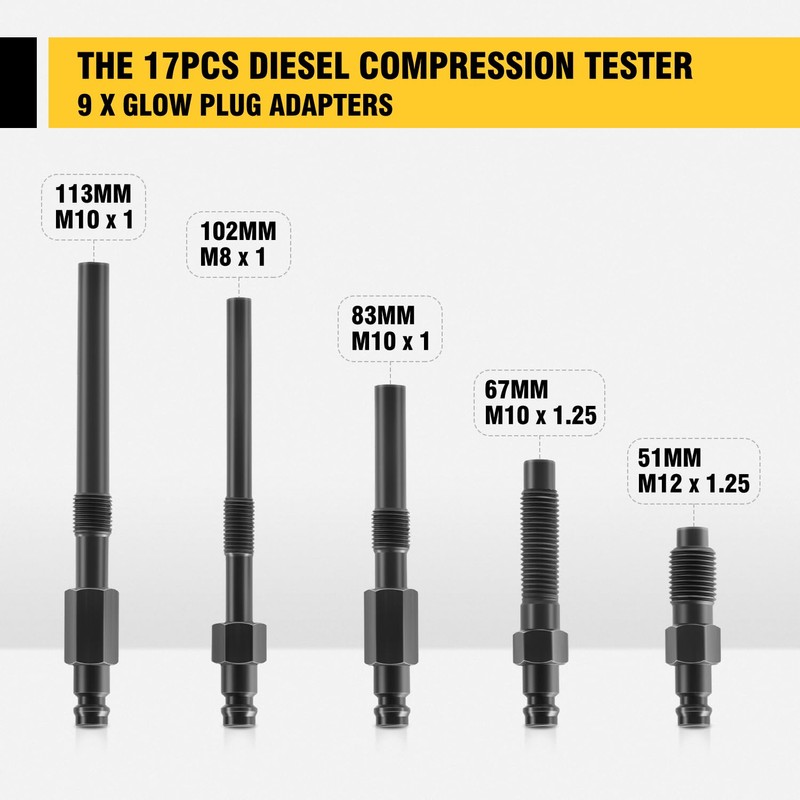 DNA MOTORING TU-15B Diesel Engine Compression Gauge Tester with Gauge