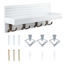 FESSOSKO Schlüsselbrett Holz mit Ablage, Schlüsselhalter Schlüsselregal mit 8 Haken, Wand Schlüsselboard für Flur, Schlafzimmer & Küche, Hängen Küchenbesteck, Weiß