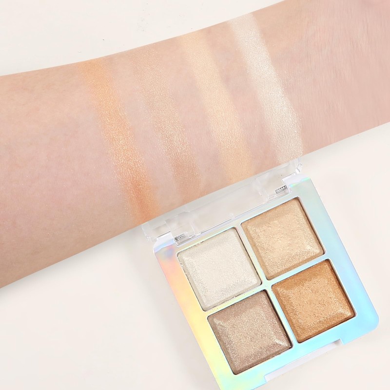 Boobeen Blush and Highlighter Palette- 4-color Metallic Shimmer Shadow Powder,