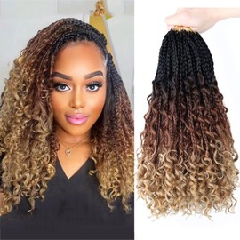 LMZIM 14 Inch Goddess Box Braids Crochet Hair Bohomian Crochet Box Braids Curly Ends 8 Pack 3X Crochet Braids Synthetic Braiding Hair Extension (14inch, 53#)