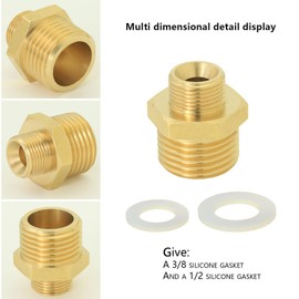 1/2 to 3/8 inch reducer faucet adapter - compressed brass pipe fittings, 3/8 "to 1/2" male water supply pipe adapter for RV kitchen water supply pipes, compatible with 3 water pipe fittings