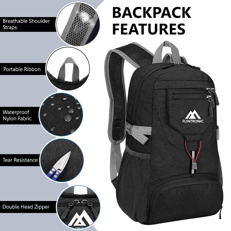 flintronic Foldable Small Backpack, 20L Ultra Lightweight Rucksack, Foldable Hiking