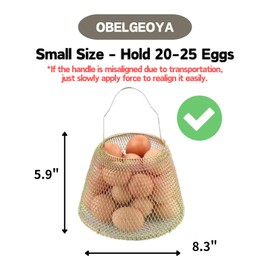 OBELGEOYA Collapsible Round Egg Basket - Metal Wire Storage with Handles, Perfect for Hanging & Family Farm Gathering - Gloden Basket for Chicken Farm, Holds 25 eggs, Small