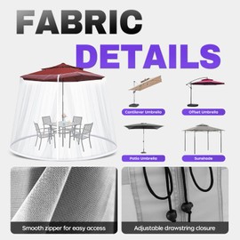 9-11 FT Umbrella Net for Outdoor Umbrella, Universal Patio Umbrellas Mosquito Netting for Double-Sided, Hanging Polyester Mesh Umbrellas Screen for Patio Tables with Zipper(White)