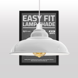 Metal Industrial White Lamp Shades Ceiling Light Shade Pendant Light Shade 32 cm Easy Fit Lampshades Only for Ceiling Light Fitting Living Room Bedroom Kitchen (Free Reducer Plate)