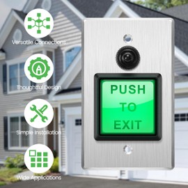 Push to Exit Button, Add Seperate Lock Button, Briidea Indoor Green Square Request to Exit Button with Green LED Square, Made of Stainless Steel, Sturdy & Durable
