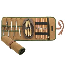 16OZ Waxed Canvas Tool Roll Bag, Heavy Duty Tool Storage Roll Bag with 7 Tool Slots & 1 Detachable Pouch, Khaki Tool Organizer for Wrenches and Tools (23.5"L x 9.5"W)