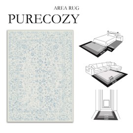 PureCozy 6x9 Blue Area Rug Non Slip Vintage Living Room Distressed Machine Washable Carpet Traditional Indoor Bedroom Blue Retro Floral Accent Throw Rug for Office Kitchen Dorm Dining Room