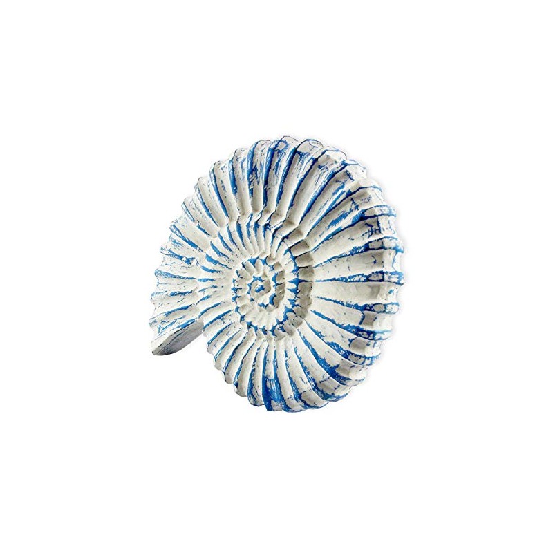 roro Handcarved Nautical Coastal Wood Nautilus Shell Wall Hanging, Blue