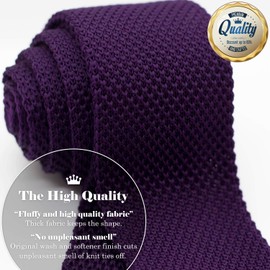 WANDM Men's Pointed Knit Tie Necktie Width 2.75 inches Washable Solid Color Deep Dark Purple Plum