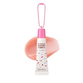 TONYMOLY Llavero de brillo de labios Frosted Sugar Cookie – Brillo hidratante no pegajoso con tinte suave de albaricoque y brillo dorado, edición limi