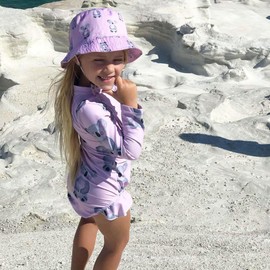 Cheeky Chickadee Girls Long Sleeve Zip Swimmers UPF50+ | Hand-Painted Pink Koala Print | Baby & Toddler Swimwear | Australian Brand | Size 3-6M
