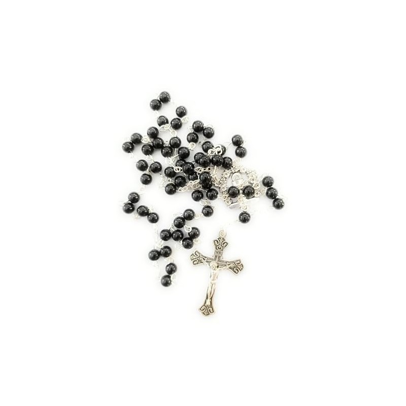 Boy's First Holy Communion Gift Glass Black Rosary & Small