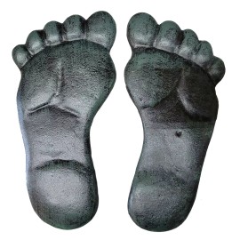 Flag Emotes Pair Of Cast Iron Yard and Garden Feet Stepping Stones - Human Footprints - Verd