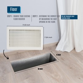 [2 Pack] Fits 6x10 and 10x6 Duct Opening | Floor Register with Louvered Design by Handua | Heavy Duty Walkable Design with Damper | Floor Vent Grille | Easy to Adjust Air Supply Lever | Off White
