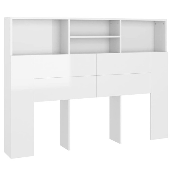 vidaXL Headboard Cabinet Home Bedroom Furniture Accessory Wall Bed Headboard Bookcase Bed Backboard Cabinet High Gloss White 140x19x103.5 cm