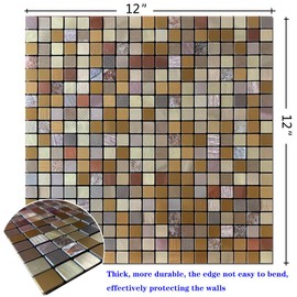 Weimeisc 10-Sheet Peel and Stick Backsplash Tile, Self-Adhesive Aluminum 3D Wall Panels, Wall Sticker Metal Mosaic for Kitchen, Living Room, Bedroom (Mixed Golden)