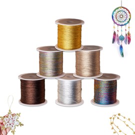 WWYSSZ 6 Rolls Metallic Cord, Metallic Cord for Crafts, Band for Bracelets Beading Yarn Glitter Non-Elastic Nylon Thread for DIY Crafts Bracelet Jewellery Necklace Dream Catcher 0.4 mm x 50 m Roll