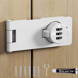 Bifold Door Lock - White 3 Digit Closet Door Lock with Code Keyless Cabinet Locks with Combination for Swinging Sliding Double Doors Lock Cupboard Locks for Pantry Barn Gate Drawers 1 Pack