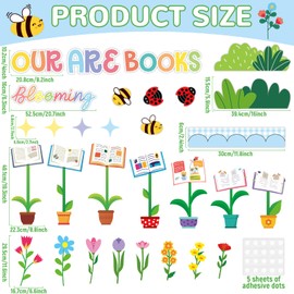 Spring Reading Bulletin Board Decorations Spring Wildflower Bulletin Board Set Our Books are Blooming Paper Cutouts Book Floral Bee Classroom Decor for School Office Home Chalkboard Wall Decor
