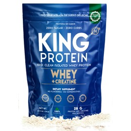 KING Protein Clean Unflavored Whey Isolate Protein Powder with Creatine | 23g plus 5g Creatine & Organic BCAA per Serving | 100% Natural | No Carbs | Preservatives, GMO, Soy & Gluten Free, 30 Servings