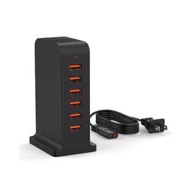 VHBW USB Tower Charging Station for Multiple Devices 50W, Charger Block 6 USB Ports(Shared 10A),USB Charging Station for Multiple Electronics,Multi USB Charger (Black)